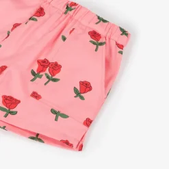 Girls Pink Organic Cotton Roses Shorts