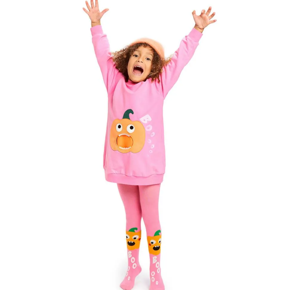 Girls Pink Organic Cotton Pumpkin Tights