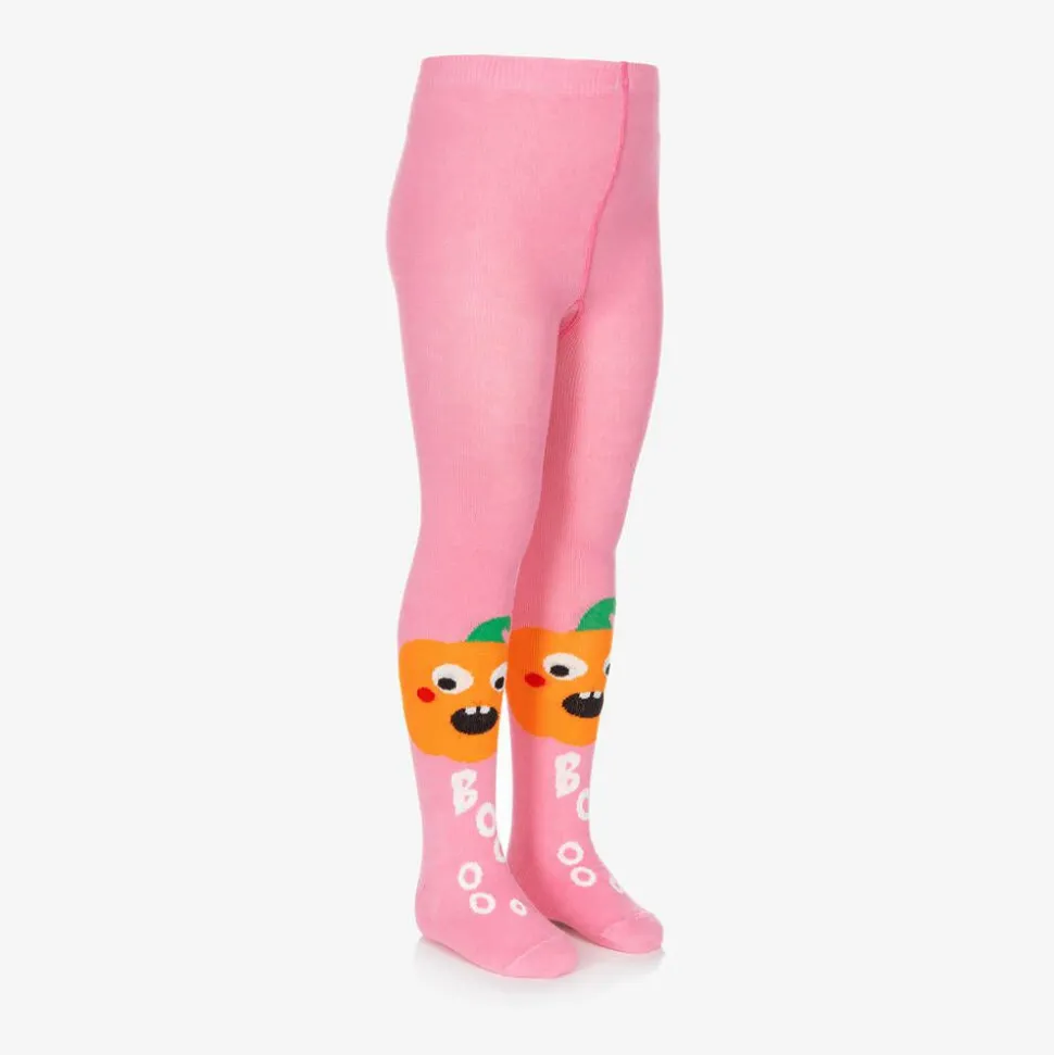 Girls Pink Organic Cotton Pumpkin Tights