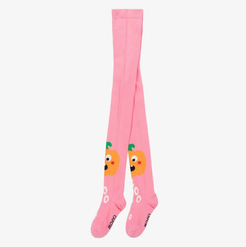 Girls Pink Organic Cotton Pumpkin Tights