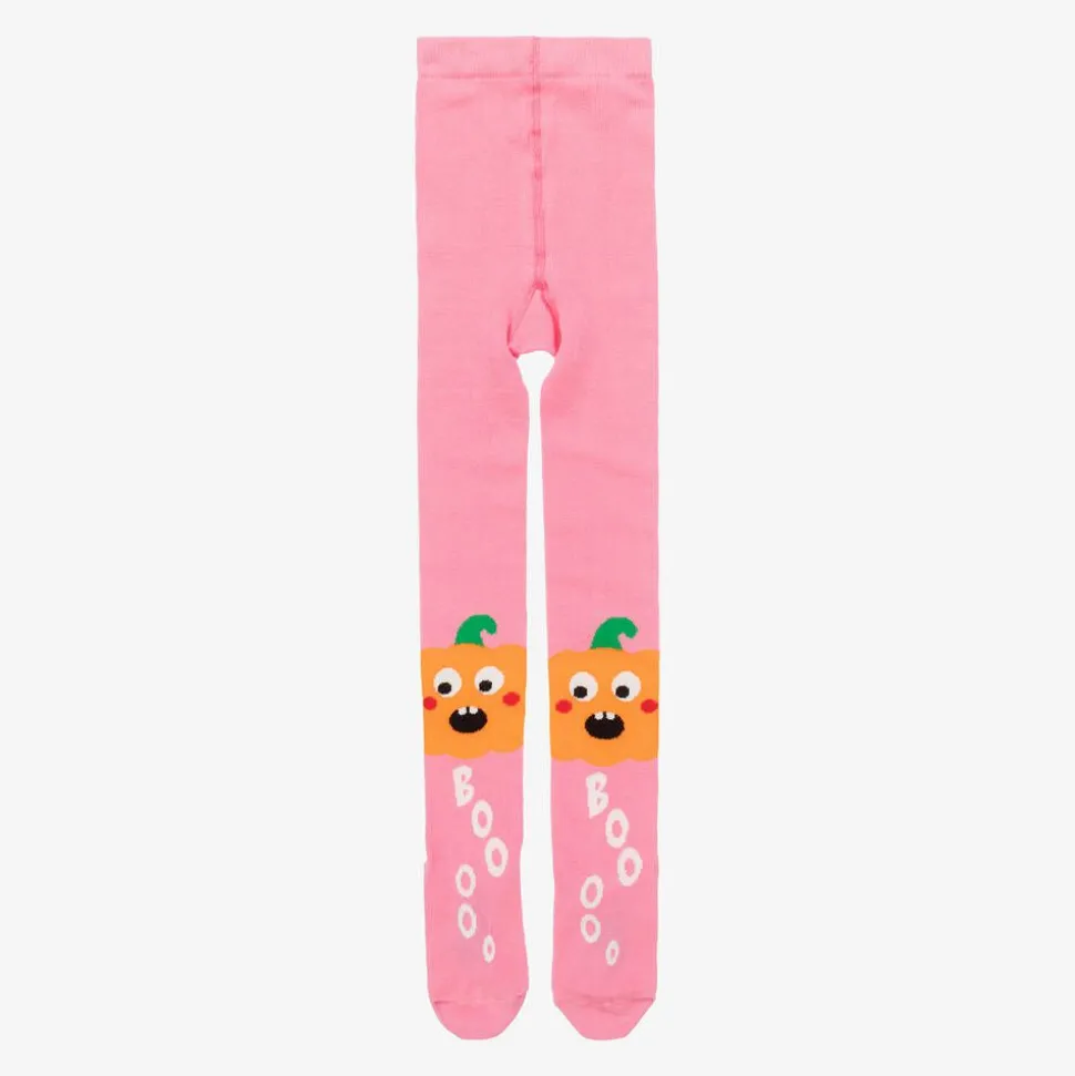 Girls Pink Organic Cotton Pumpkin Tights