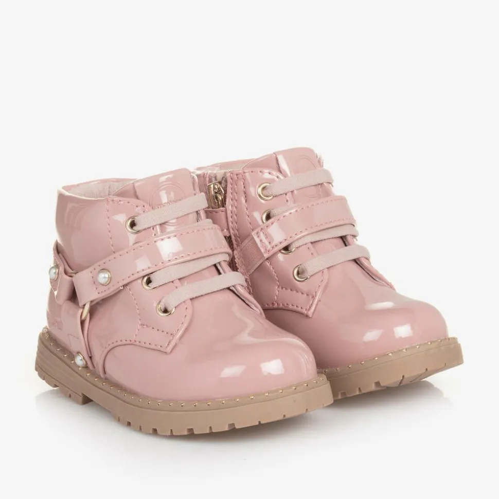Girls Pink Patent Faux Leather Boots