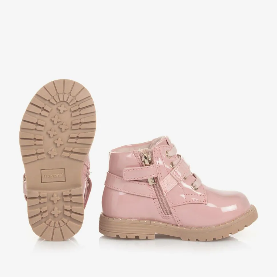 Girls Pink Patent Faux Leather Boots