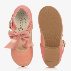 Girls Pink Patent Faux Leather Bow Shoes