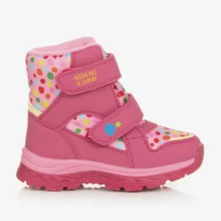 Girls Pink Polka Dot Print Snow Boots