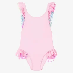 Girls Pink Pom-Pom Swimsuit