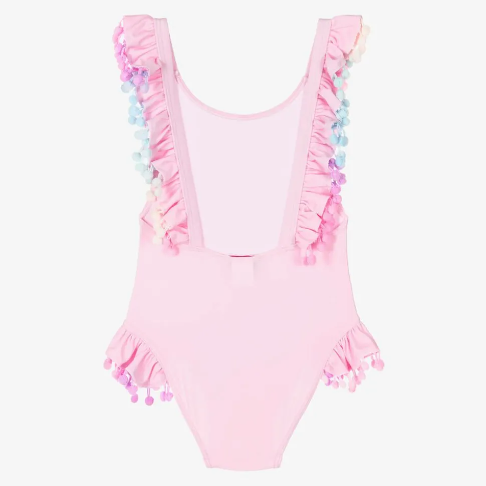 Girls Pink Pom-Pom Swimsuit