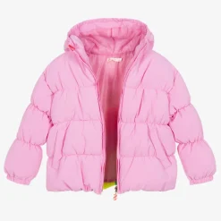 Girls Pink Puffer Rainbow Jacket