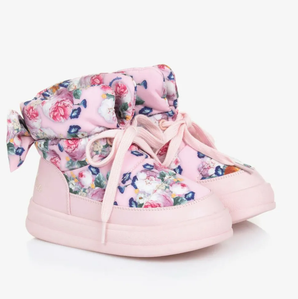 Girls Pink Quilted Flower Boots