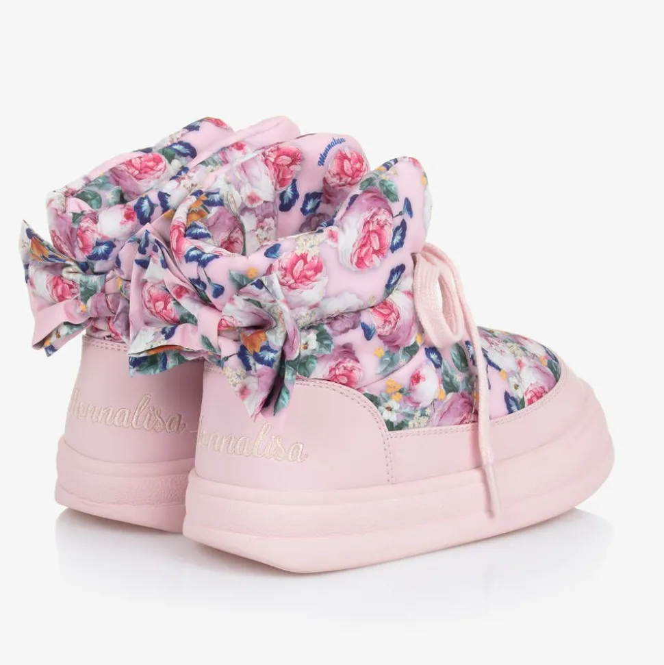 Girls Pink Quilted Flower Boots