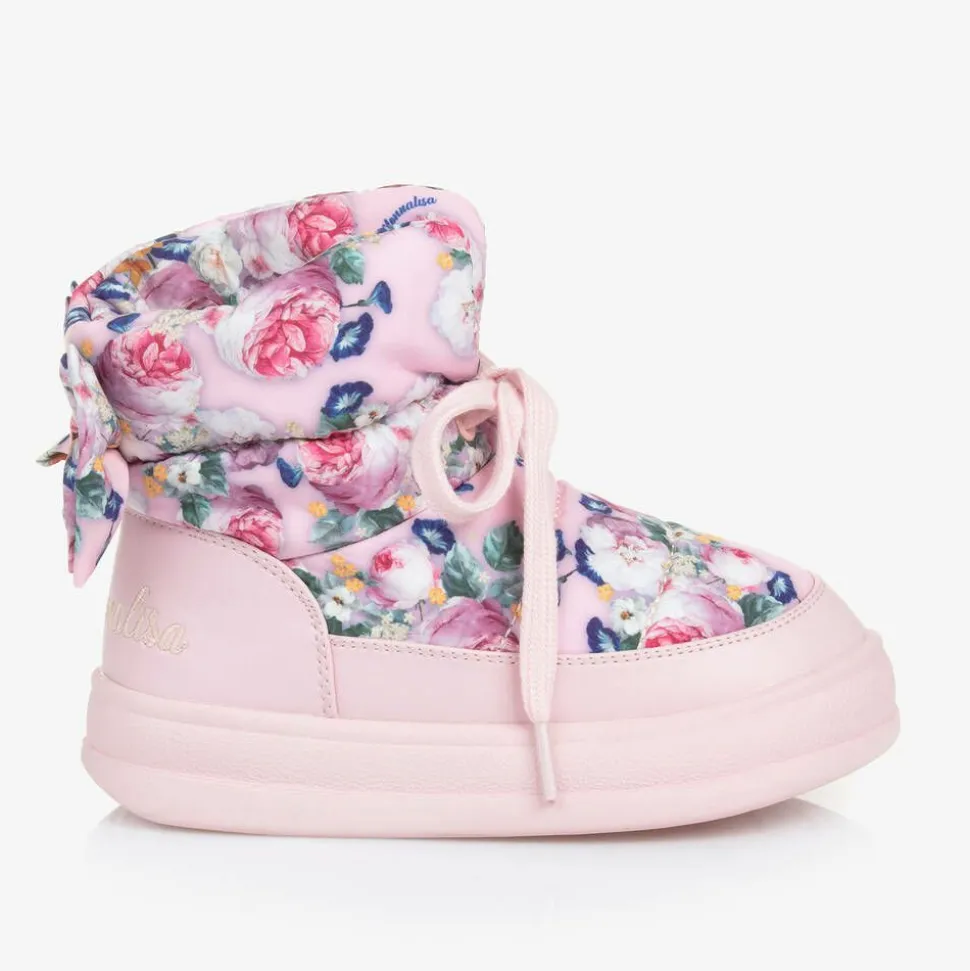 Girls Pink Quilted Flower Boots
