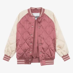 Girls Pink Quilted Satin Bomber Jacket