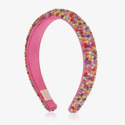 Girls Pink Rainbow Bead Hairband