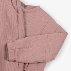 Girls Pink Ribbed Flower Tracksuit