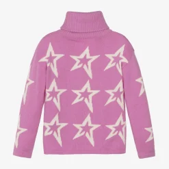 Girls Pink Roll Neck Star Sweater