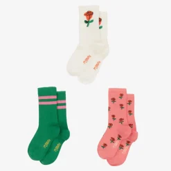 Girls Pink Roses Organic Cotton Socks (3 Pack)