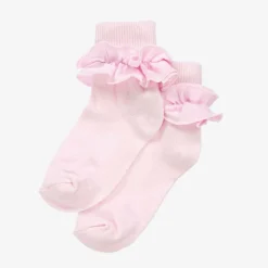 Girls Pink Ruffle Cotton Socks