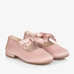 Girls Pink Satin Bow Shoes