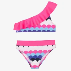 Girls Pink Scallop Stripe Bikini
