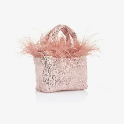 Girls Pink Sequin & Feather Handbag (20cm)