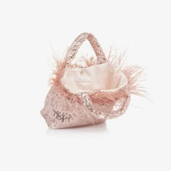 Girls Pink Sequin & Feather Handbag (20cm)