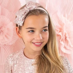 Girls Pink Sequin Bow Hairband