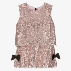 Girls Pink Sequin Skirt Set