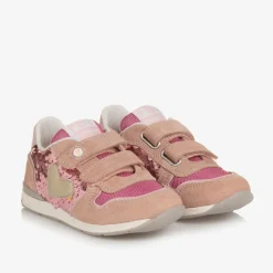 Girls Pink Sequinned Leather Trainers