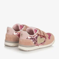 Girls Pink Sequinned Leather Trainers