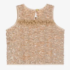 Girls Pink Sequinned Sleeveless Top