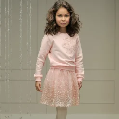 Girls Pink Sequinned Tulle Skirt