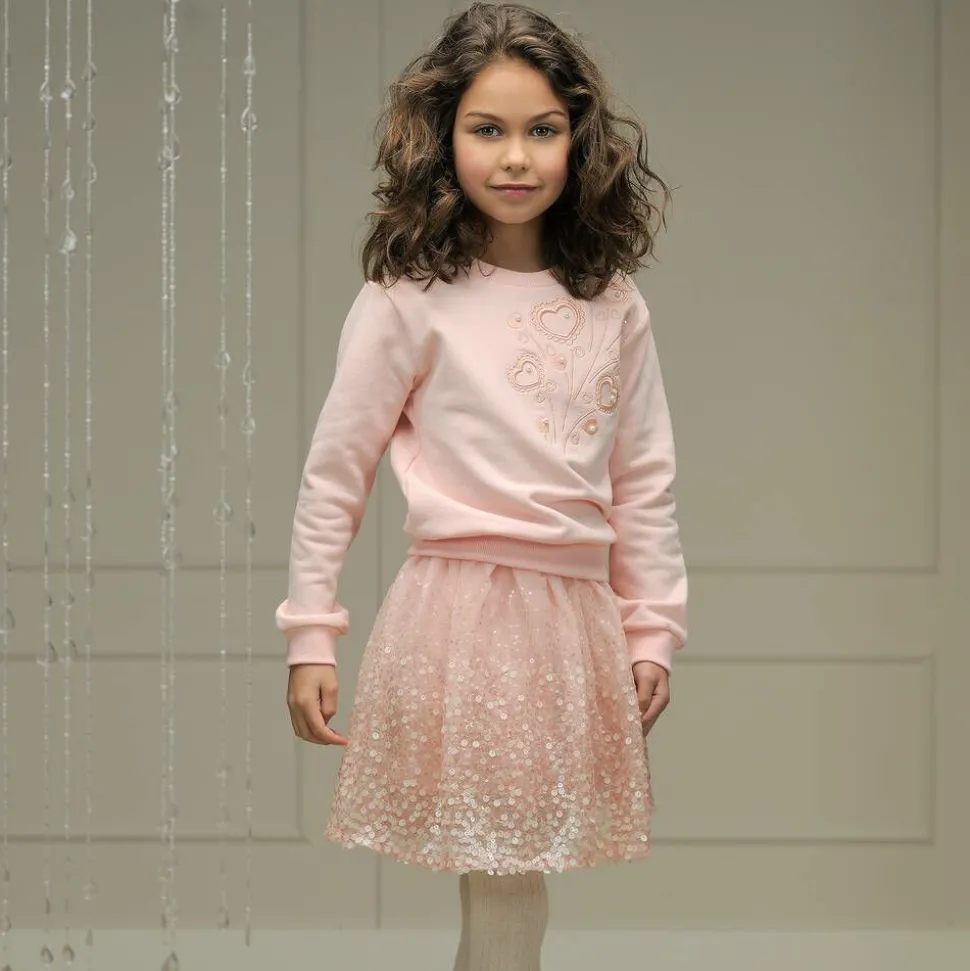 Girls Pink Sequinned Tulle Skirt