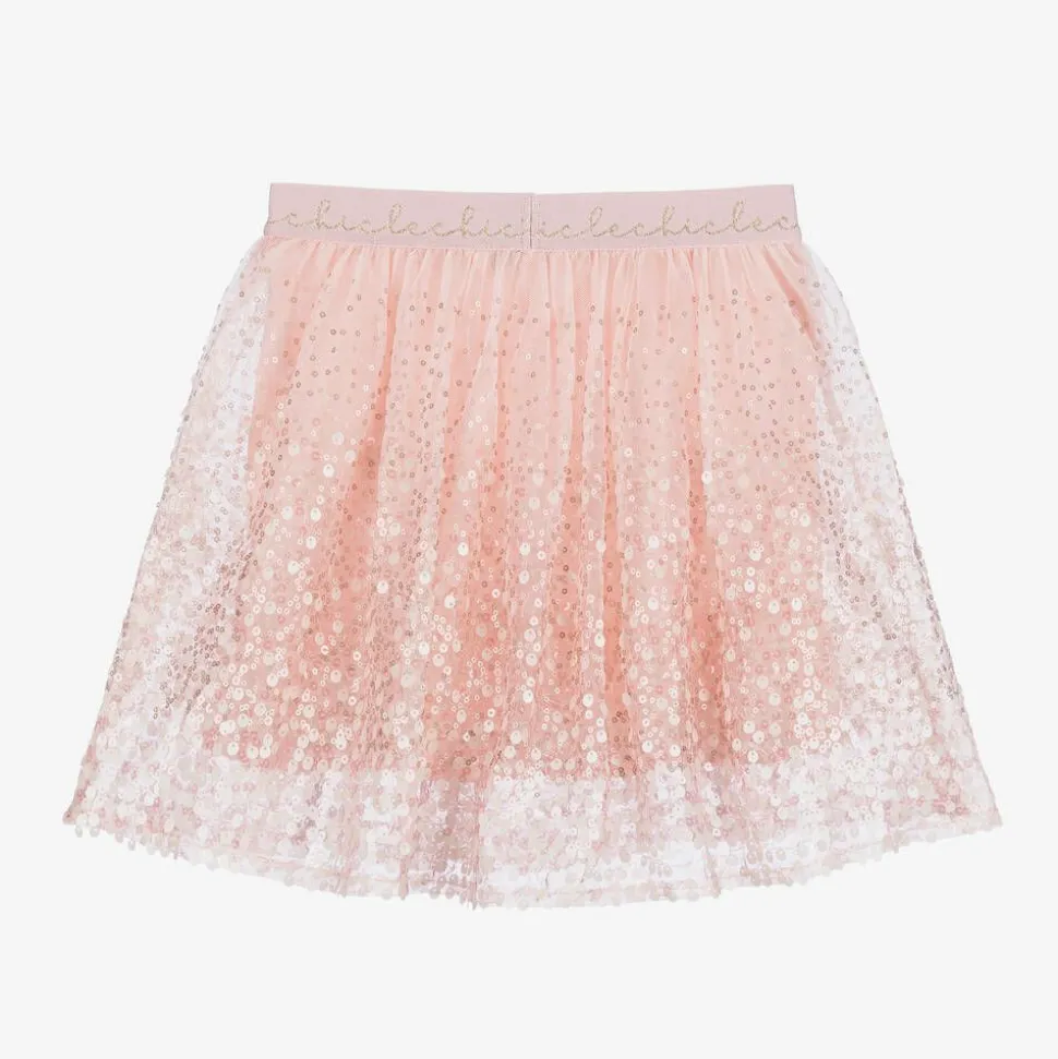 Girls Pink Sequinned Tulle Skirt