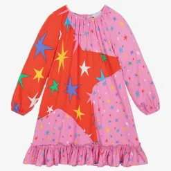 Girls Pink Star Print Viscose Dress