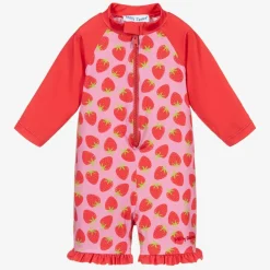 Girls Pink Strawberry Sun Suit (UPF 50+)