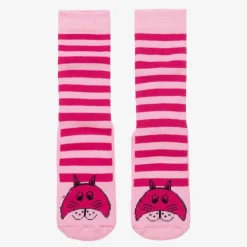 Girls Pink Striped Cat Slipper Socks