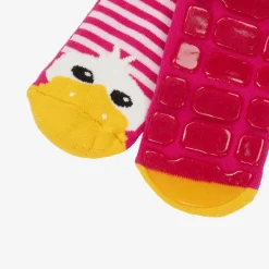 Girls Pink Striped Duck Slipper Socks