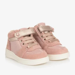 Girls Pink Suede Leather High-Top Trainers