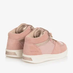 Girls Pink Suede Leather High-Top Trainers