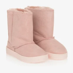 Girls Pink Suede Leather Boots