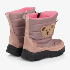 Girls Pink Teddy Bear Snow Boots
