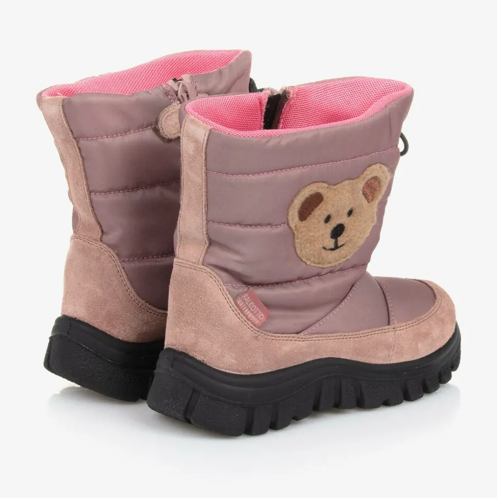Girls Pink Teddy Bear Snow Boots