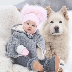 Girls Pink Tindra Double Pom-Pom Hat