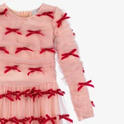 Girls Pink Tulle & Velvet Bow Dress