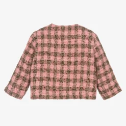 Girls Pink Tweed Bow Jacket
