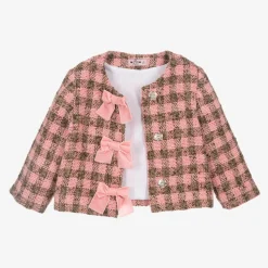 Girls Pink Tweed Bow Jacket