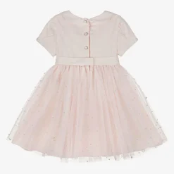 Girls Pink Twill & Tulle Pearl Bead Dress