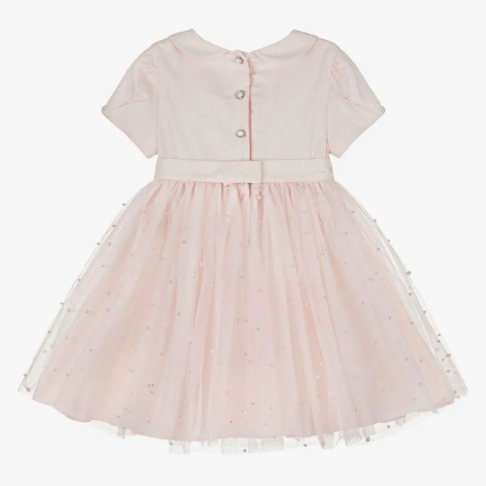 Girls Pink Twill & Tulle Pearl Bead Dress