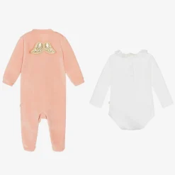 Girls Pink Velour Angel Wings Babygrow Set