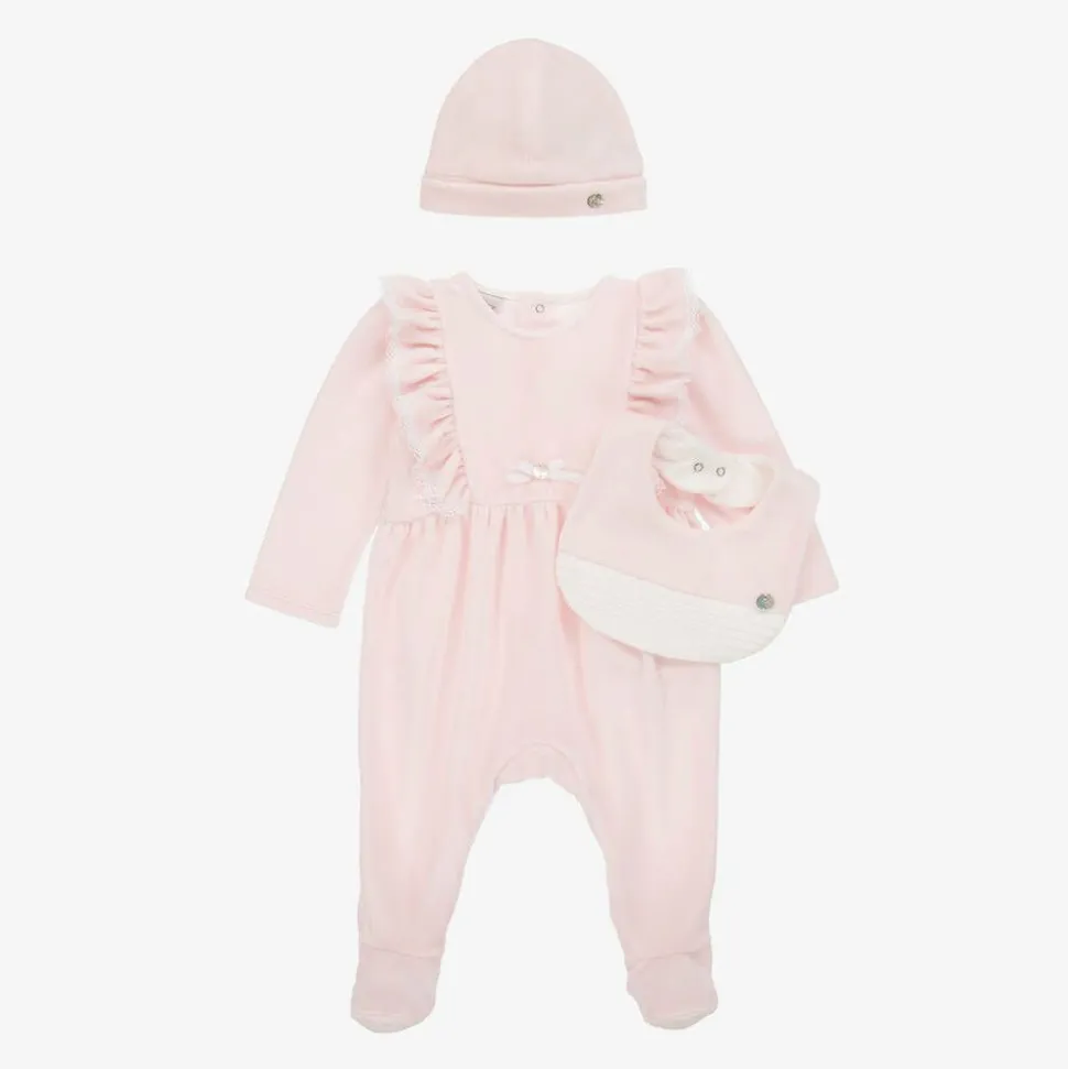 Girls Pink Velour Babysuit Set